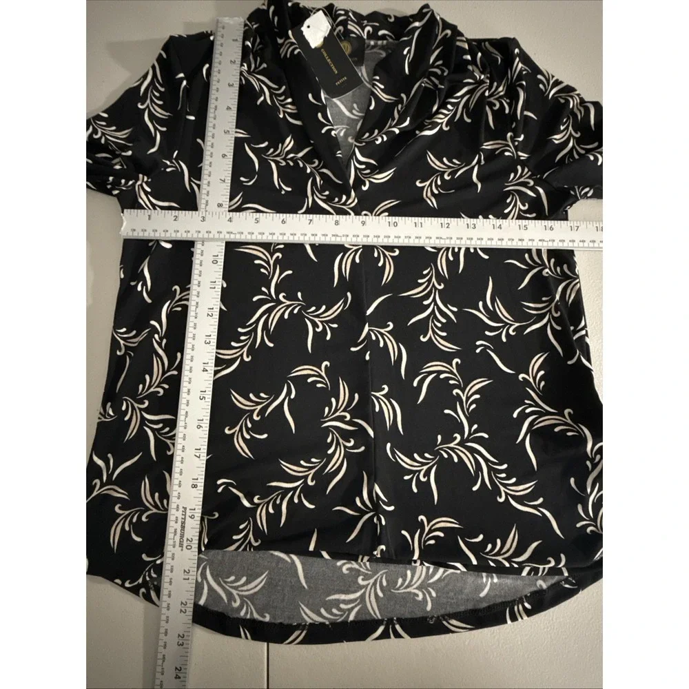 JM Collection‎ Women's Printed 3/4 Sleeve V-neck Knit Top Petite Small Black